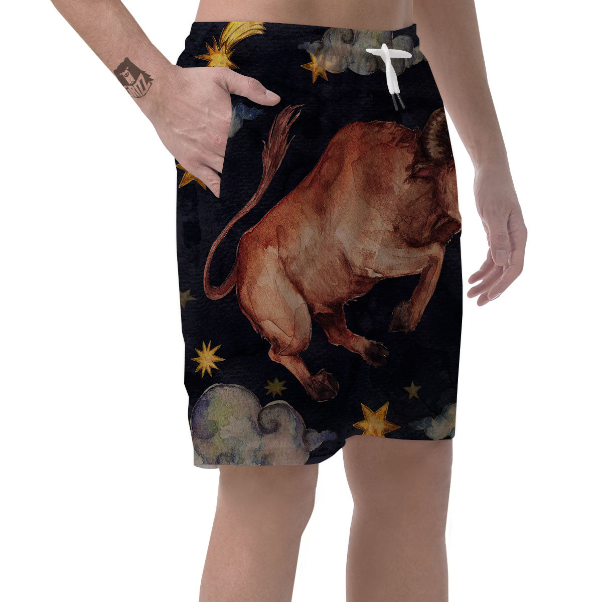 Zodiac Sign Watercolor Taurus Print Men's Shorts-grizzshop