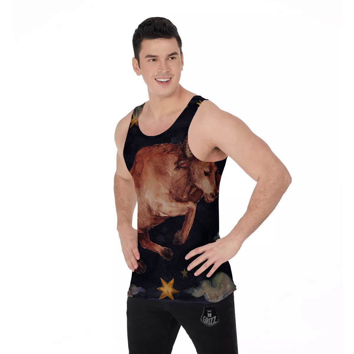Zodiac Sign Watercolor Taurus Print Men's Tank Top-grizzshop