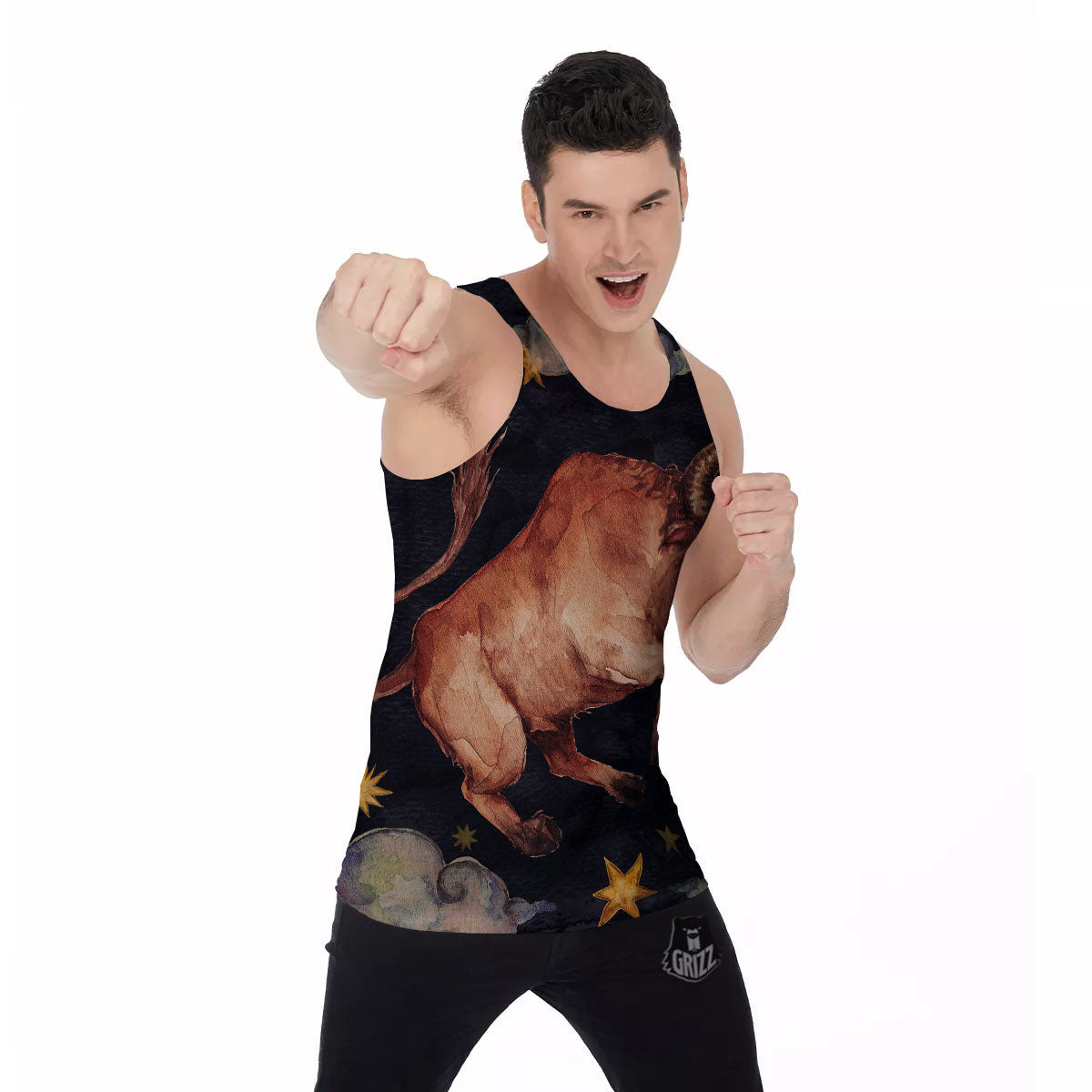 Zodiac Sign Watercolor Taurus Print Men's Tank Top-grizzshop