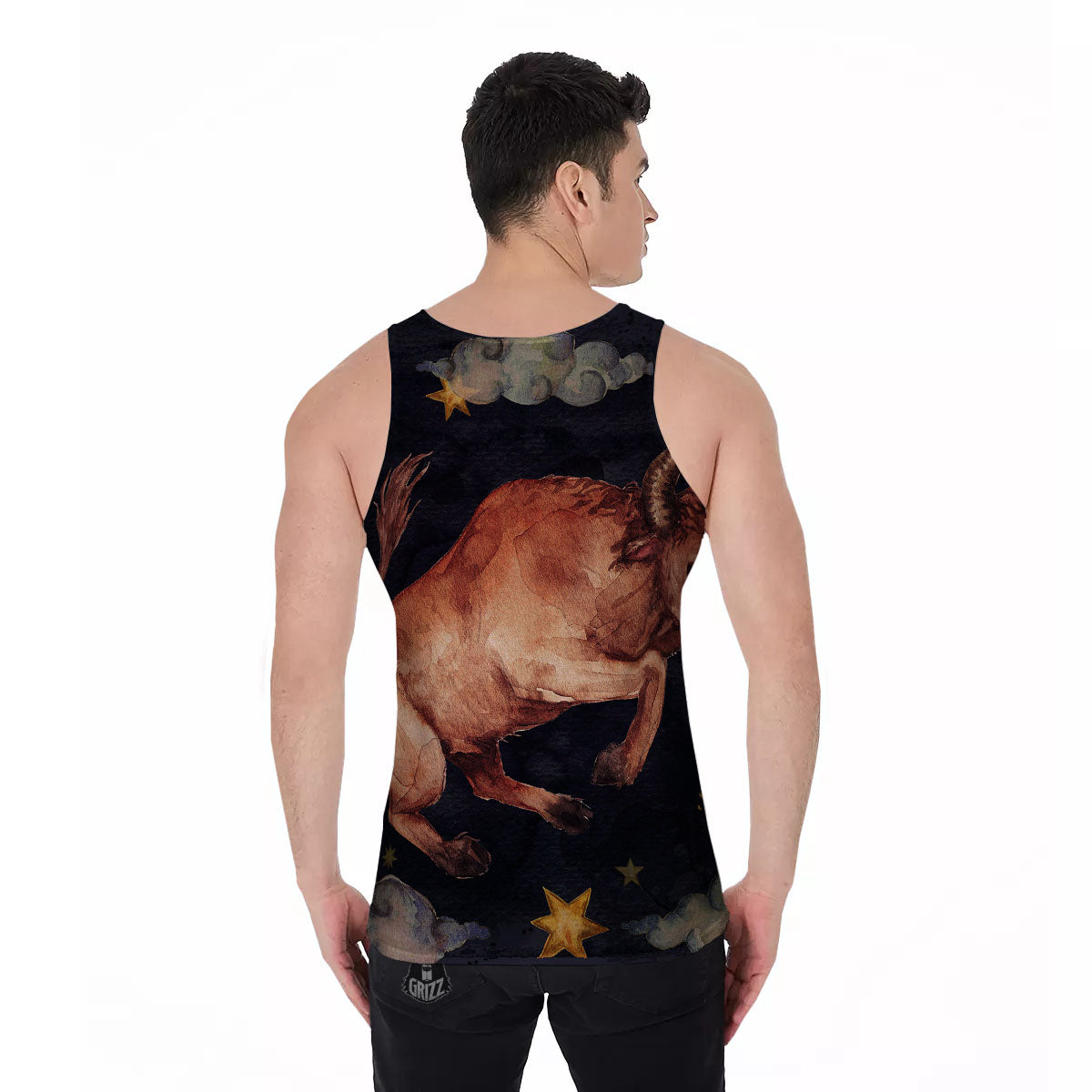 Zodiac Sign Watercolor Taurus Print Men's Tank Top-grizzshop