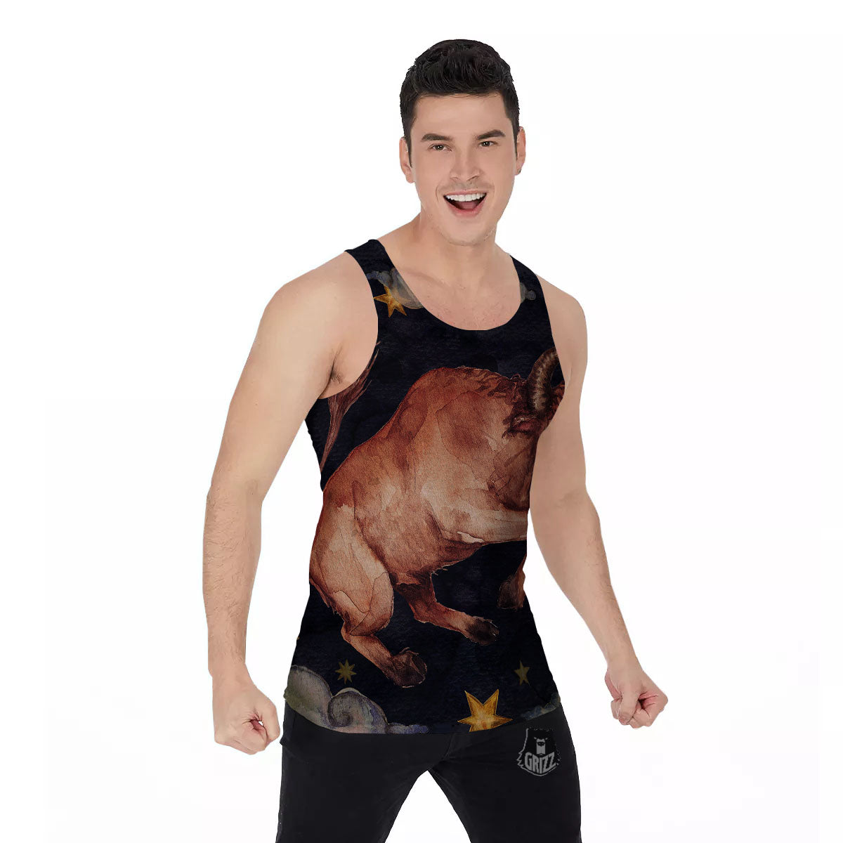 Zodiac Sign Watercolor Taurus Print Men's Tank Top-grizzshop