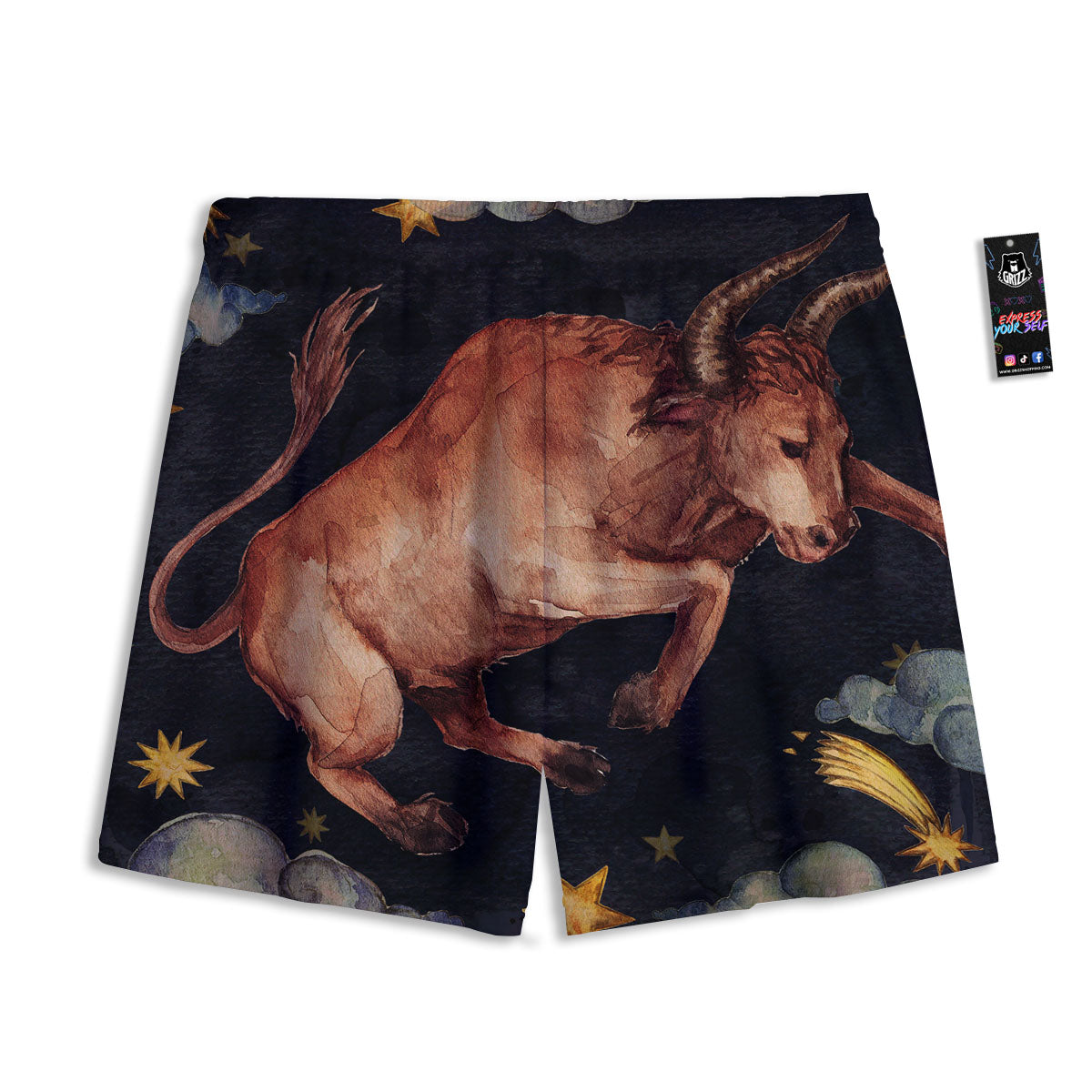 Zodiac Sign Watercolor Taurus Print Mesh Shorts
