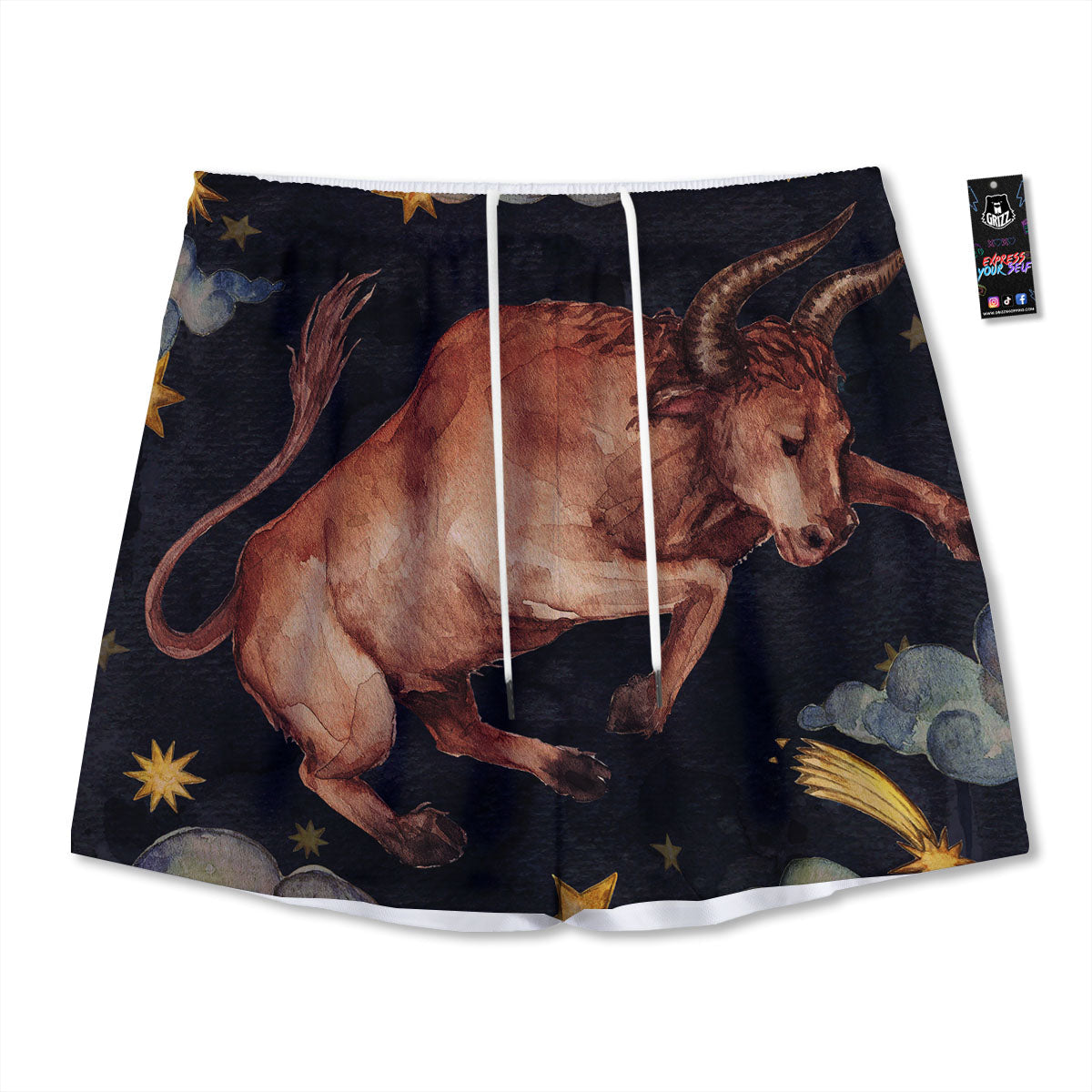 Zodiac Sign Watercolor Taurus Print Mesh Shorts