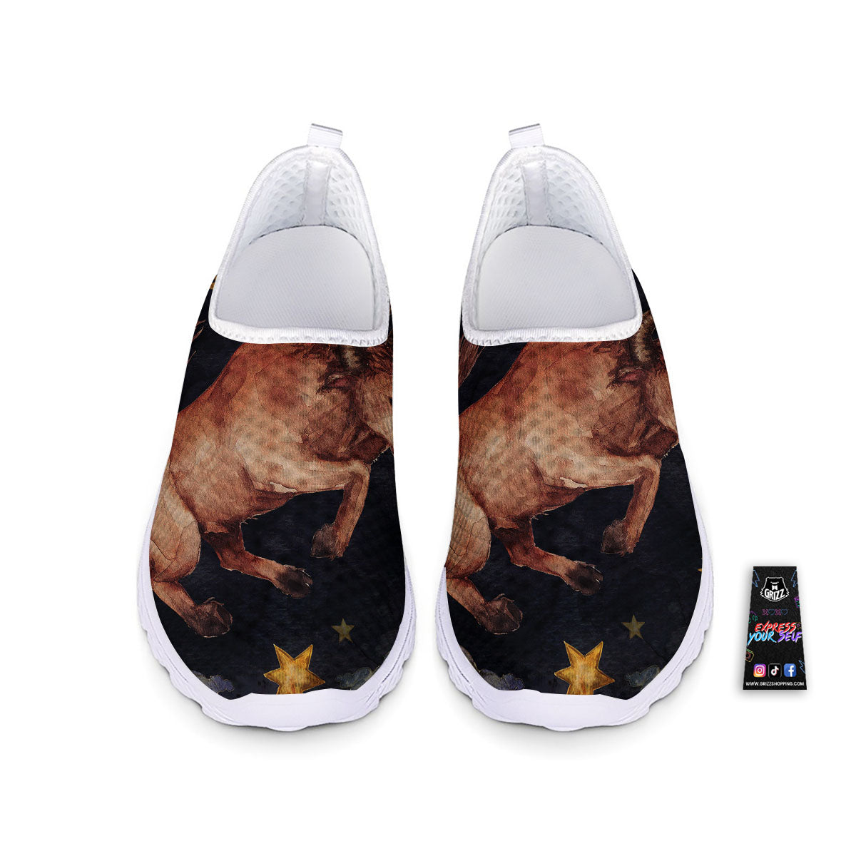Zodiac Sign Watercolor Taurus Print Nurse Shoes-grizzshop