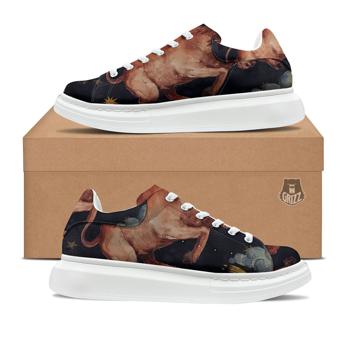 Zodiac Sign Watercolor Taurus Print Platform Shoes-grizzshop