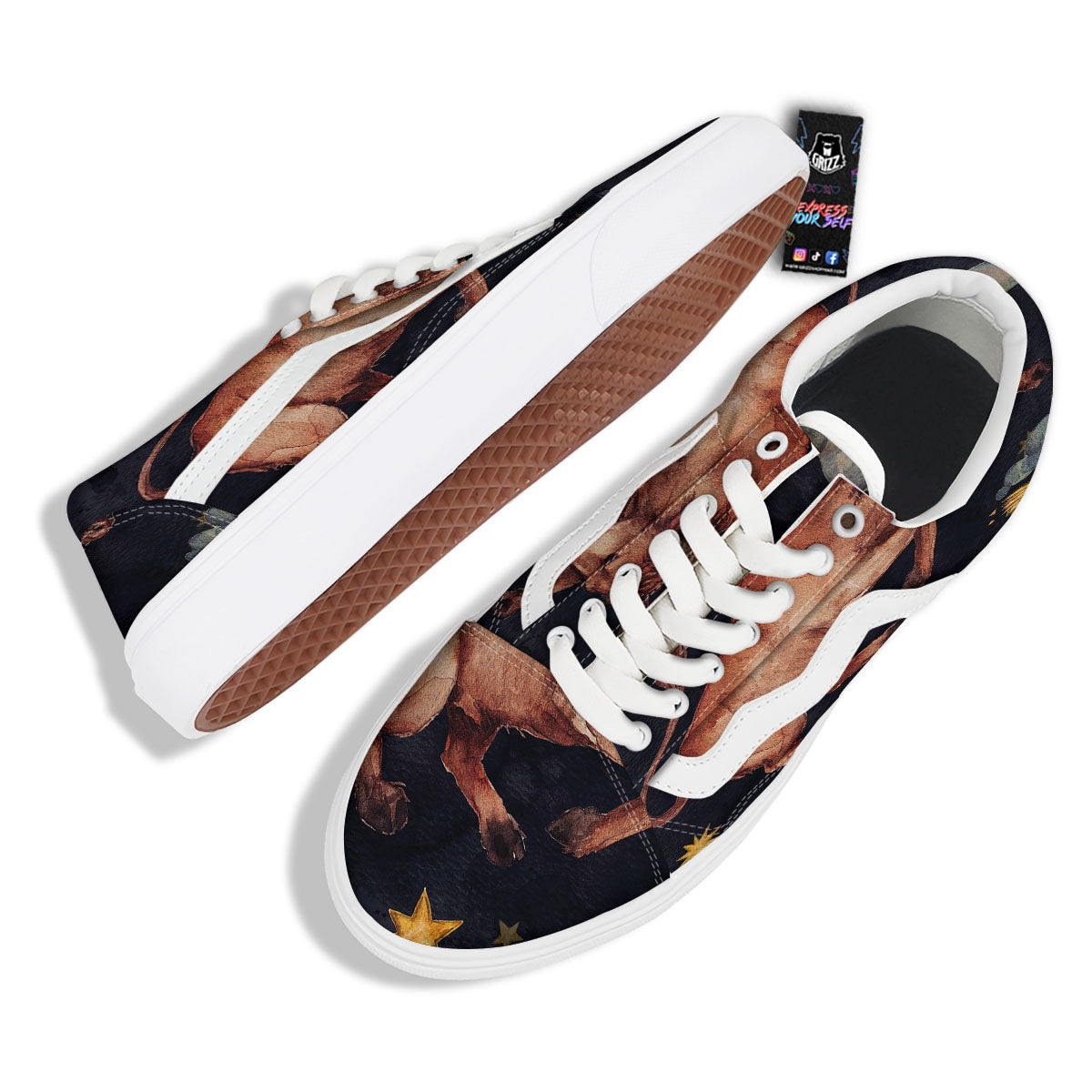 Zodiac Sign Watercolor Taurus Print Skate Shoes-grizzshop