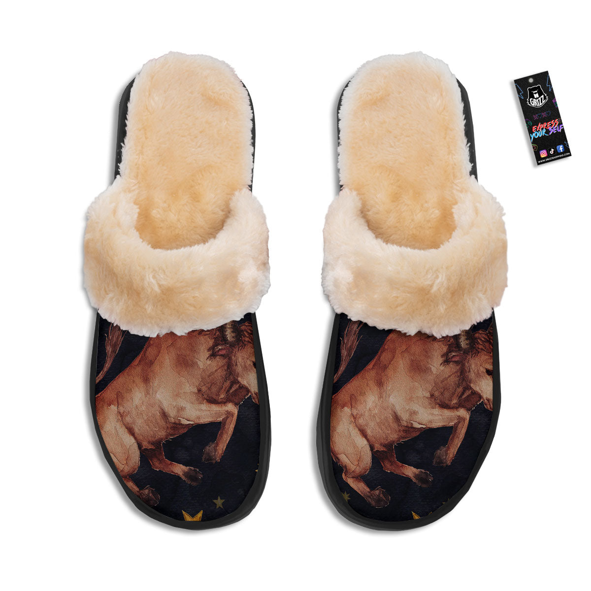 Zodiac Sign Watercolor Taurus Print Slippers-grizzshop