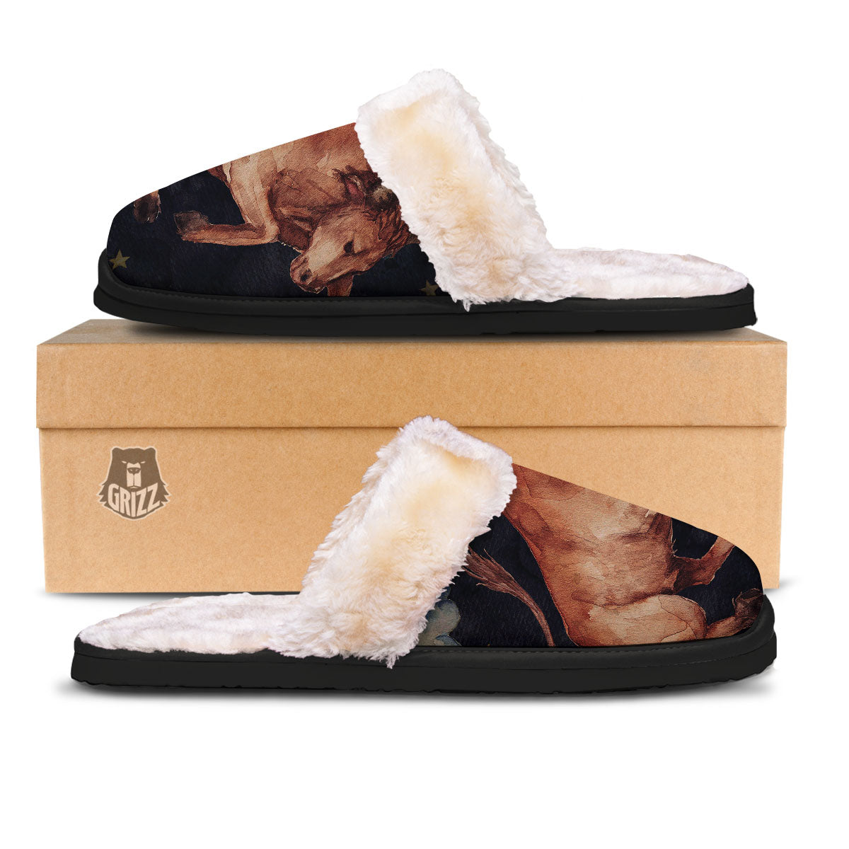 Zodiac Sign Watercolor Taurus Print Slippers-grizzshop