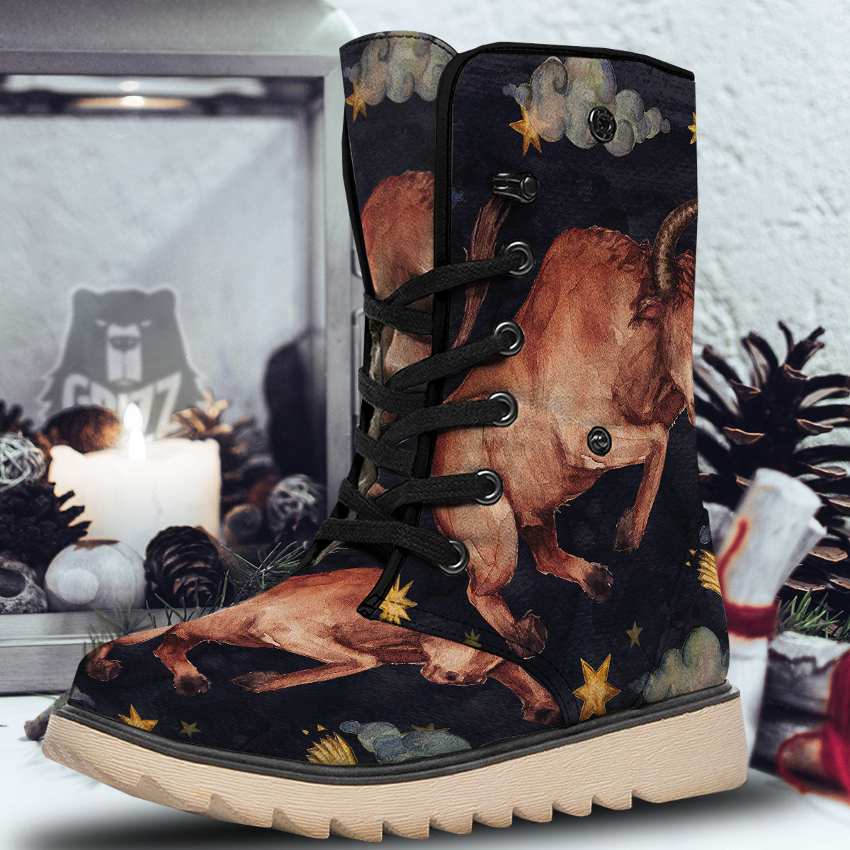 Zodiac Sign Watercolor Taurus Print Snow Boots-grizzshop