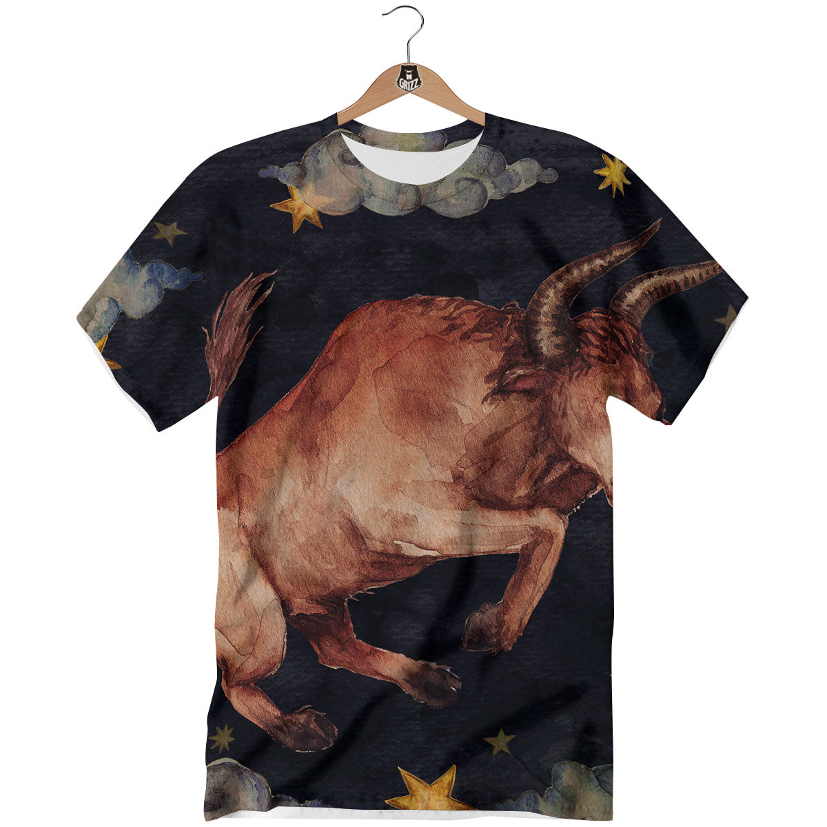 Zodiac Sign Watercolor Taurus Print T-Shirt-grizzshop
