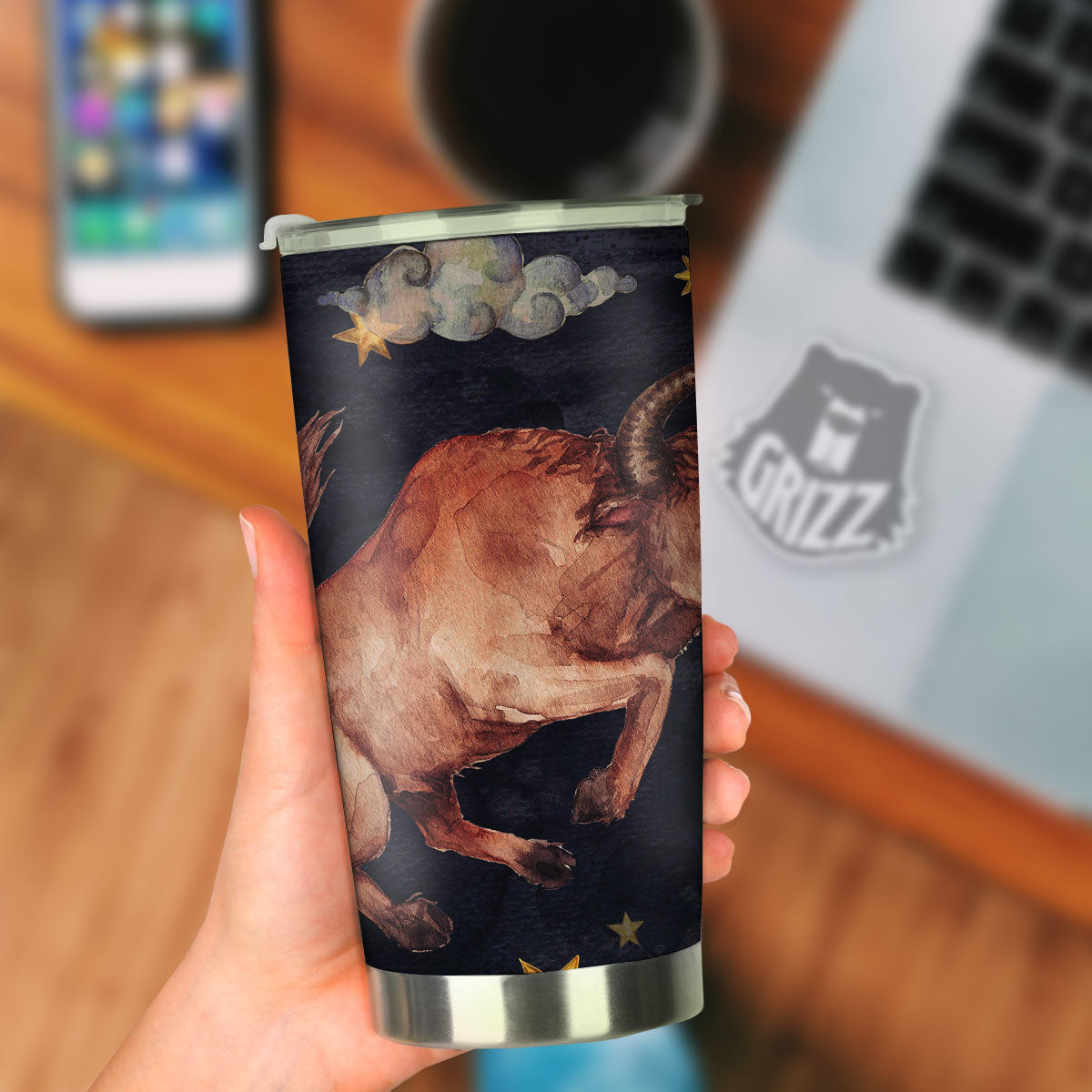 Zodiac Sign Watercolor Taurus Print Tumbler-grizzshop