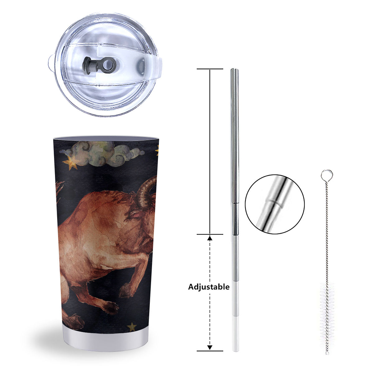 Zodiac Sign Watercolor Taurus Print Tumbler-grizzshop