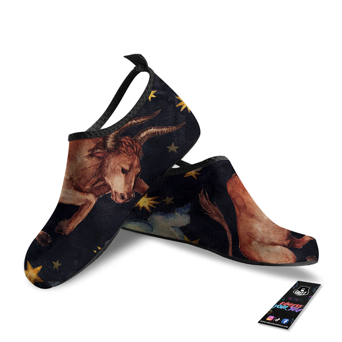 Zodiac Sign Watercolor Taurus Print Water Shoes-grizzshop
