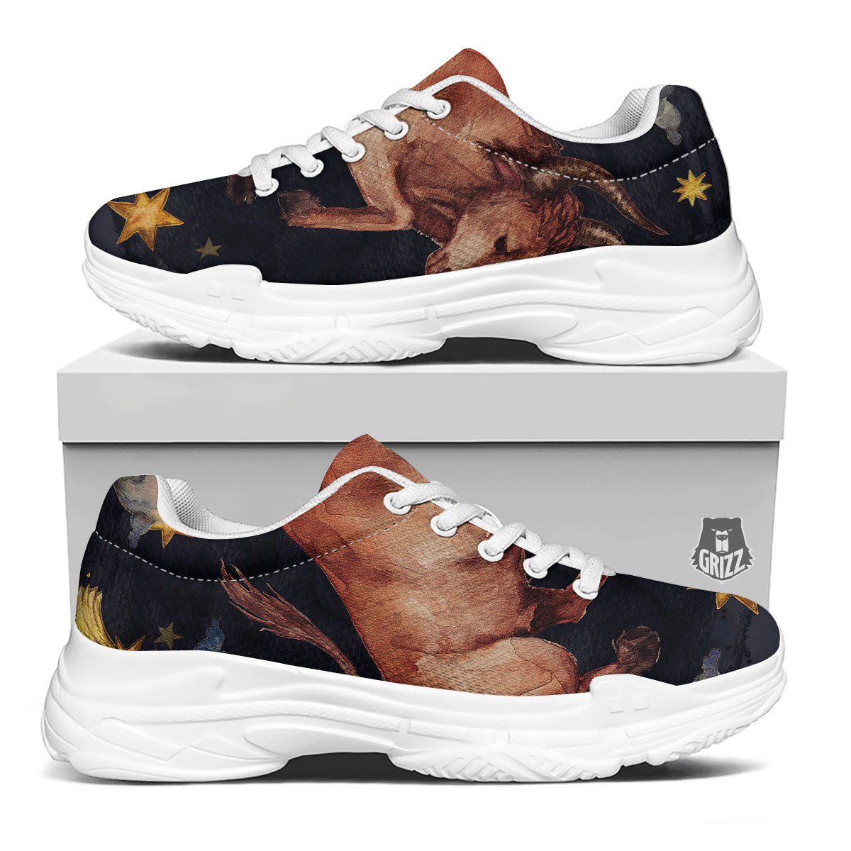 Zodiac Sign Watercolor Taurus Print White Chunky Shoes-grizzshop