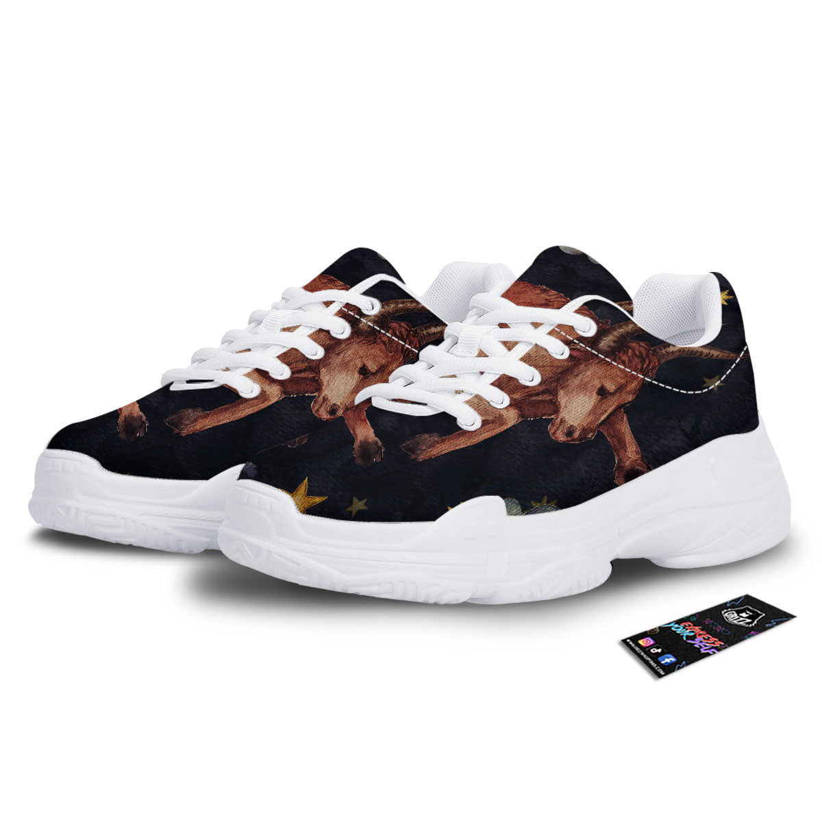Zodiac Sign Watercolor Taurus Print White Chunky Shoes-grizzshop
