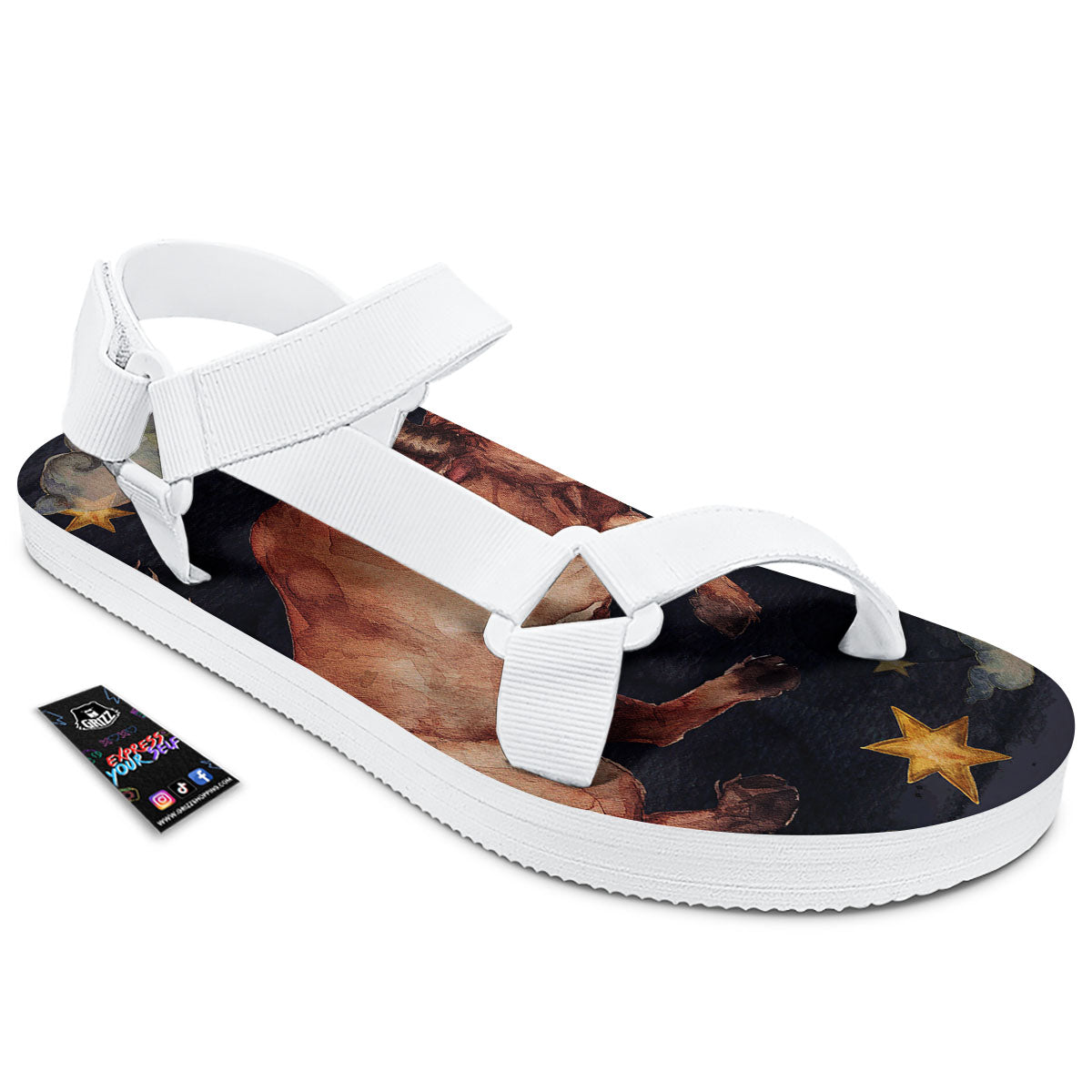 Zodiac Sign Watercolor Taurus Print White Open Toe Sandals-grizzshop