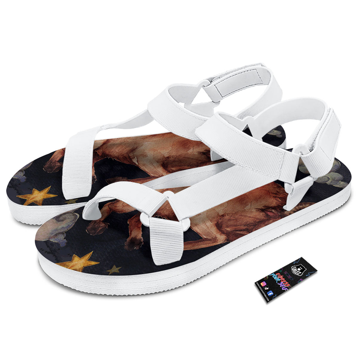 Zodiac Sign Watercolor Taurus Print White Open Toe Sandals-grizzshop