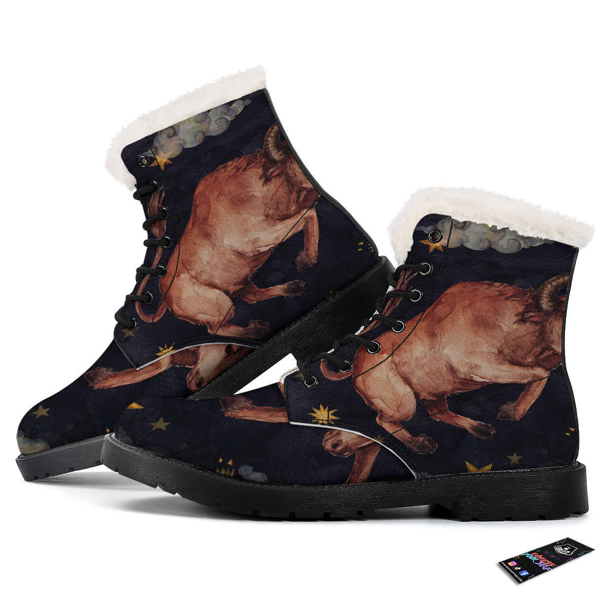 Zodiac Sign Watercolor Taurus Print Winter Boots-grizzshop