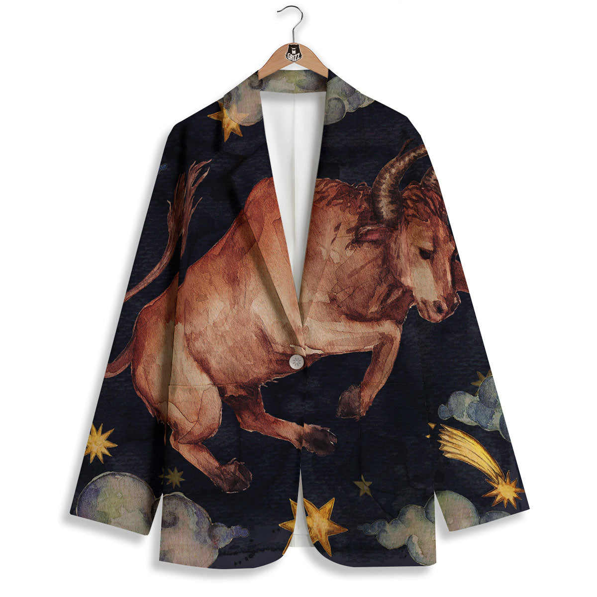 Zodiac Sign Watercolor Taurus Print Women's Blazer-grizzshop