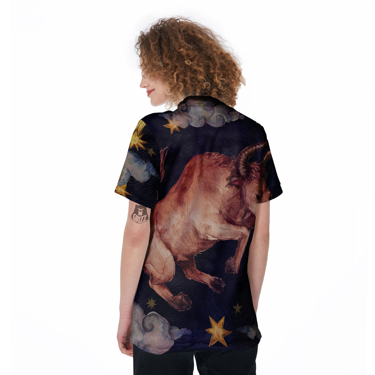 Zodiac Sign Watercolor Taurus Print Women's Golf Shirts-grizzshop