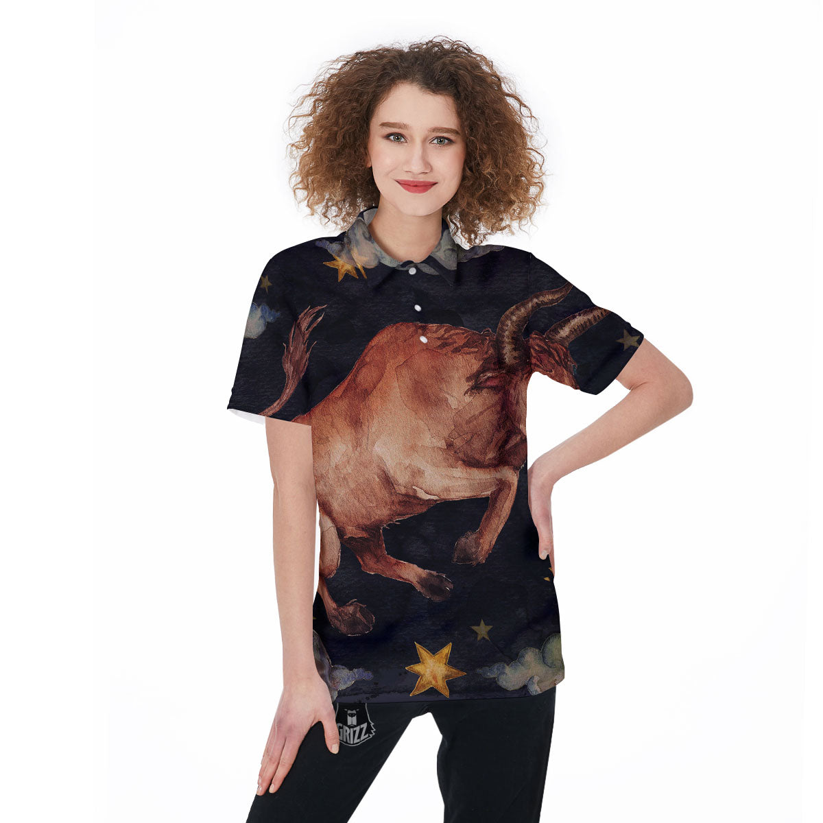 Zodiac Sign Watercolor Taurus Print Women's Golf Shirts-grizzshop
