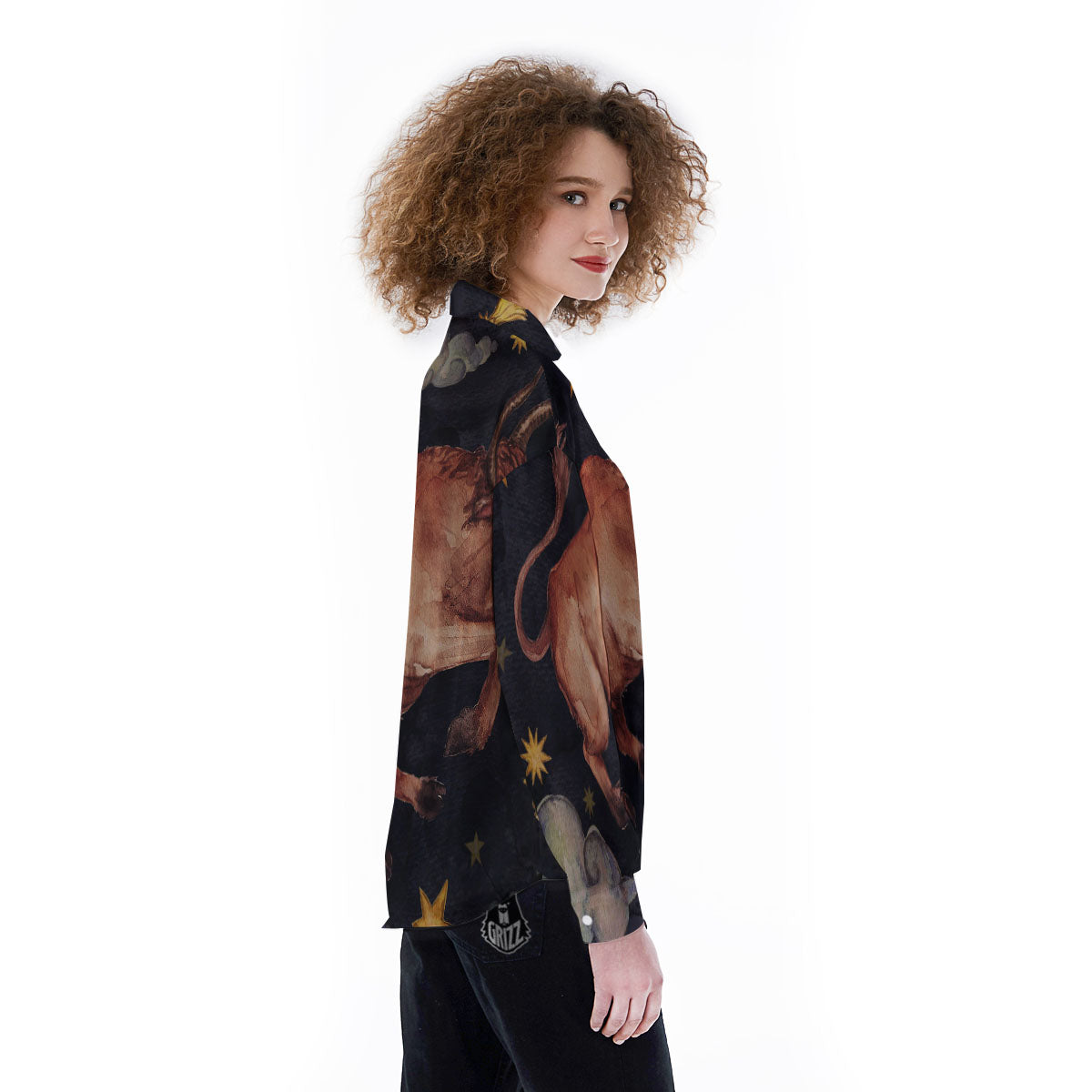 Zodiac Sign Watercolor Taurus Print Women's Long Sleeve Shirts-grizzshop