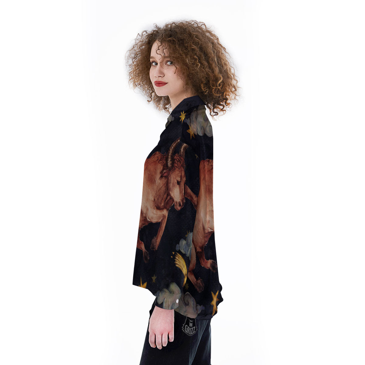Zodiac Sign Watercolor Taurus Print Women's Long Sleeve Shirts-grizzshop