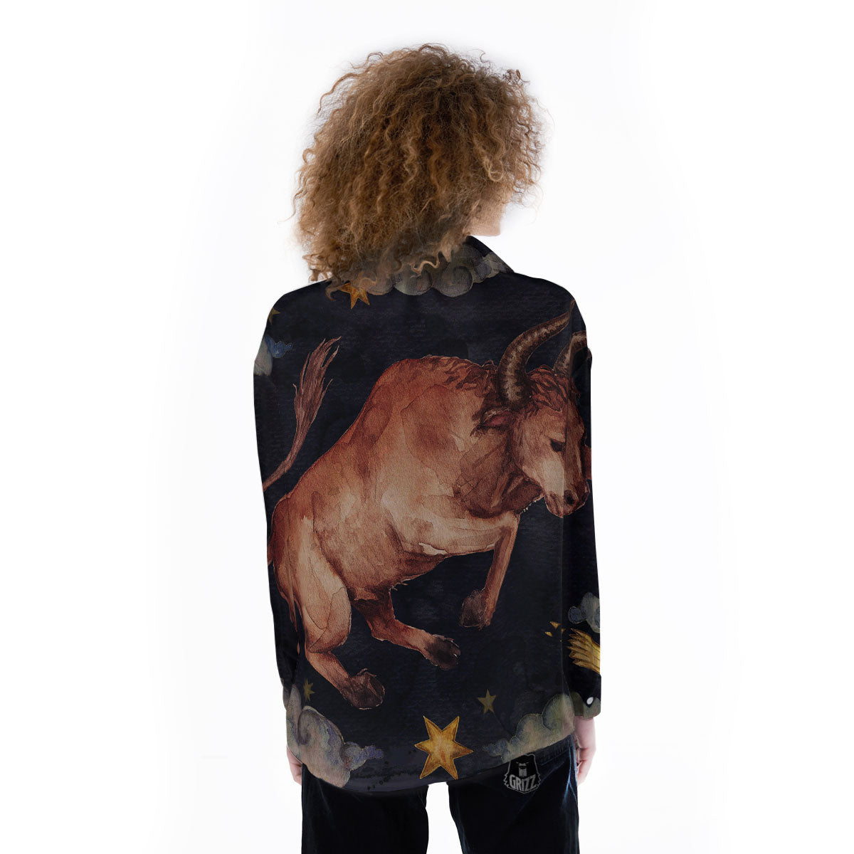 Zodiac Sign Watercolor Taurus Print Women's Long Sleeve Shirts-grizzshop