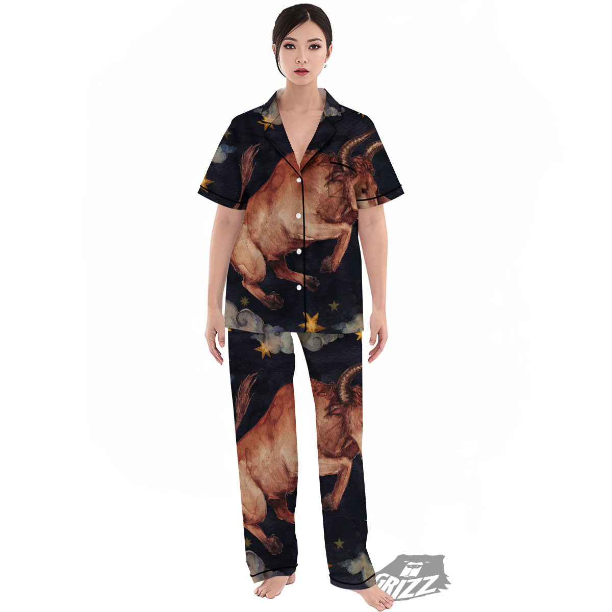 Zodiac Sign Watercolor Taurus Print Women's Pajamas Set-grizzshop