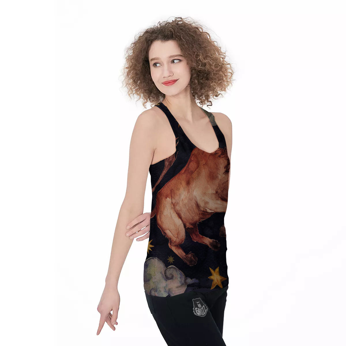 Zodiac Sign Watercolor Taurus Print Women's Racerback Tank Top-grizzshop