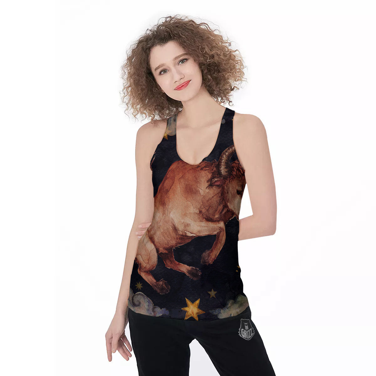 Zodiac Sign Watercolor Taurus Print Women's Racerback Tank Top-grizzshop