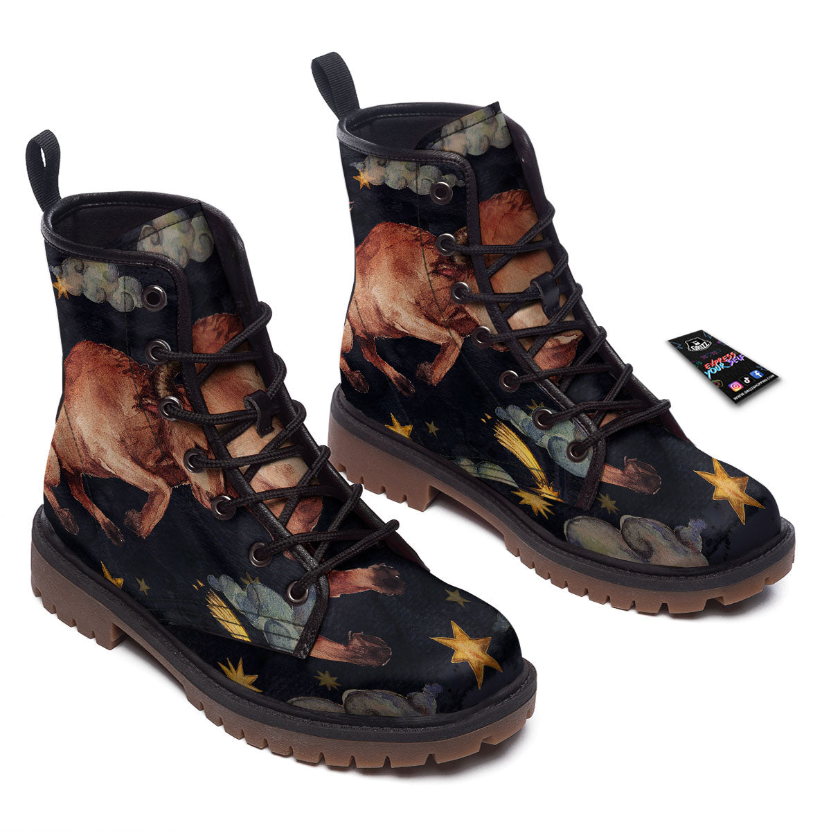 Zodiac Sign Watercolor Taurus Print Work Boots-grizzshop
