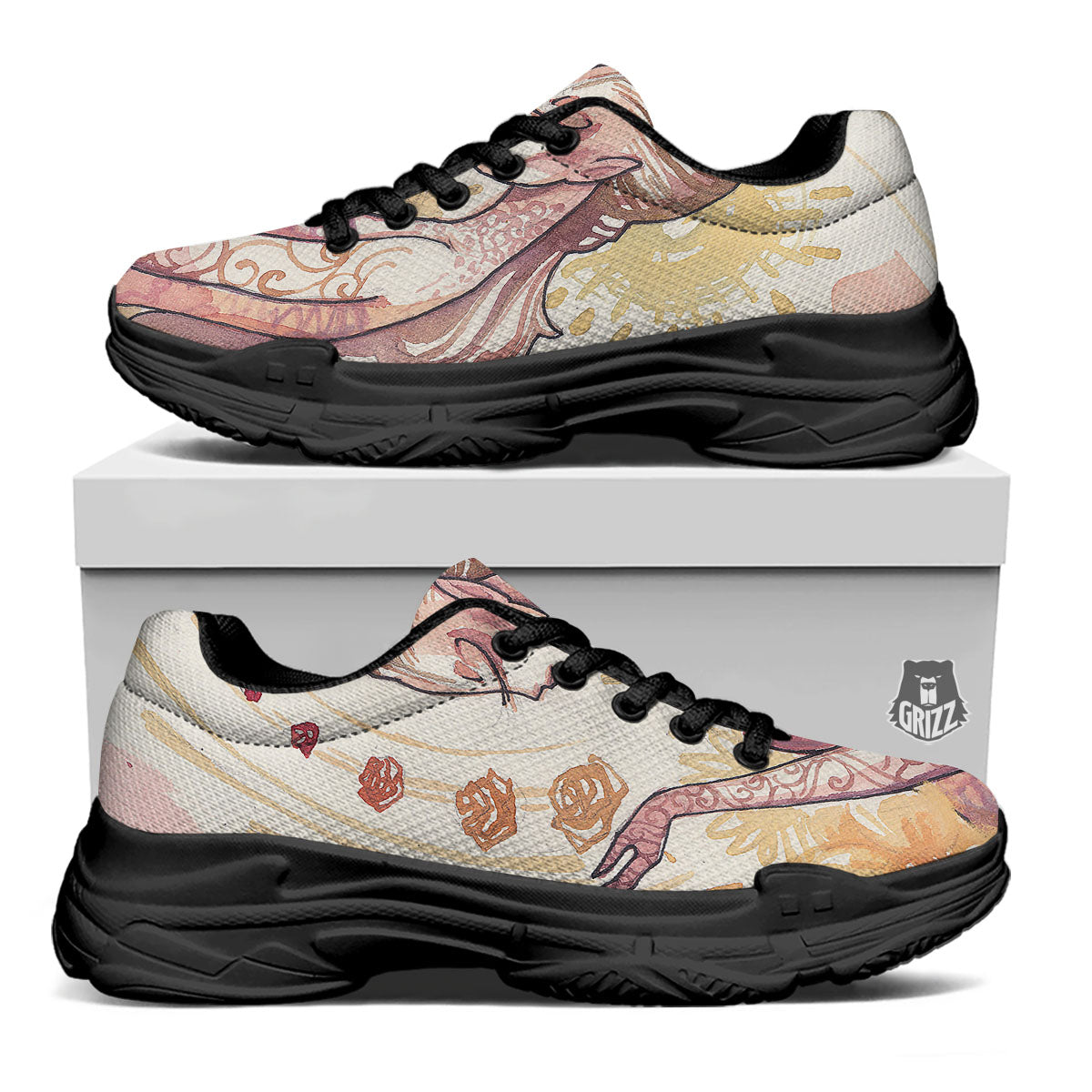 Zodiac Sign Watercolor Virgo Print Black Chunky Shoes-grizzshop