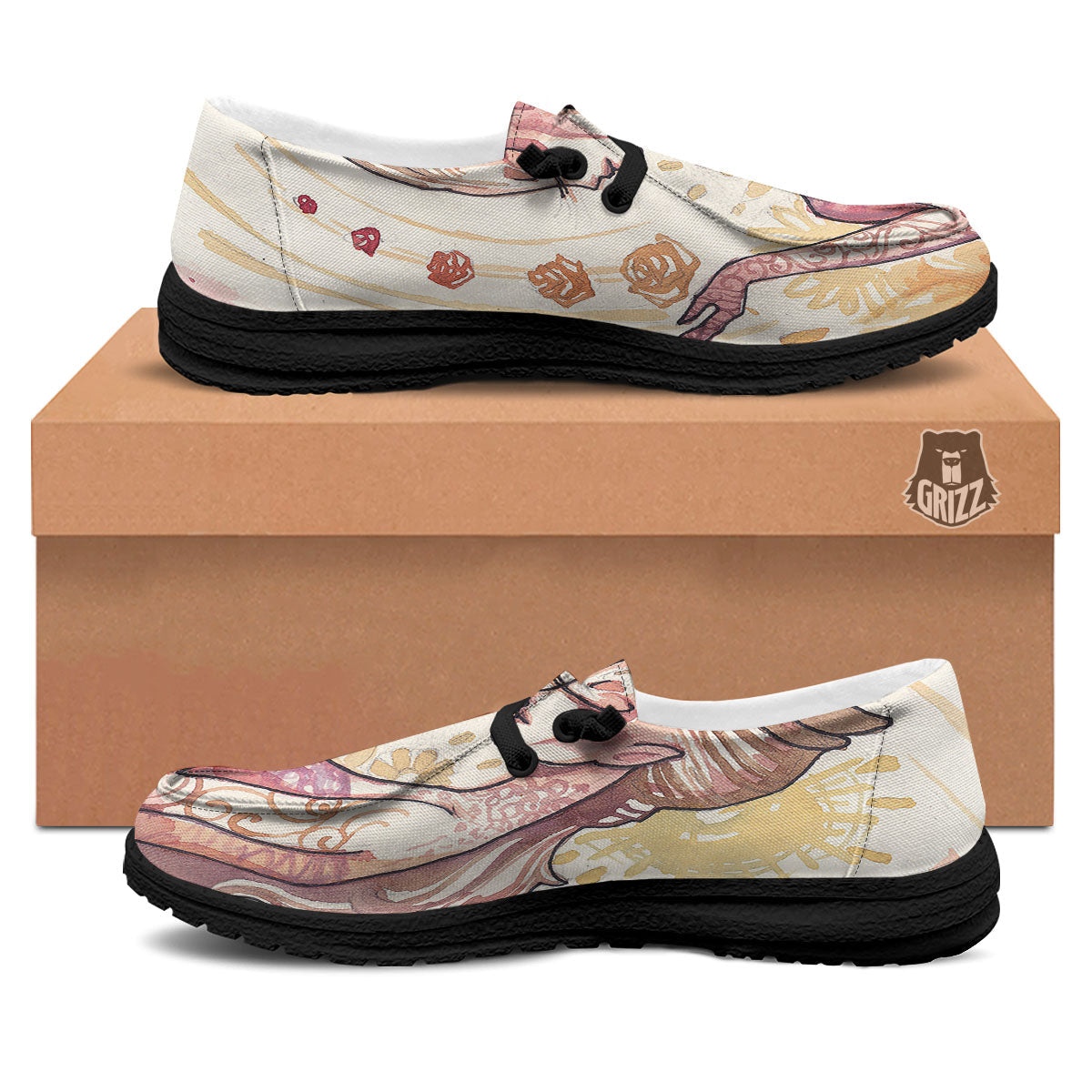Zodiac Sign Watercolor Virgo Print Black Loafers-grizzshop