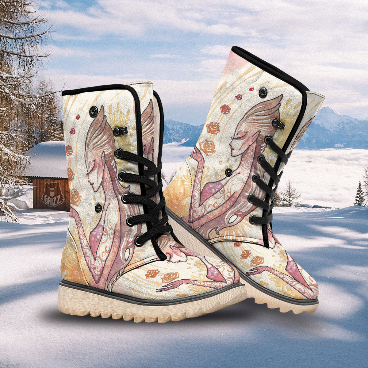 Zodiac Sign Watercolor Virgo Print Snow Boots-grizzshop