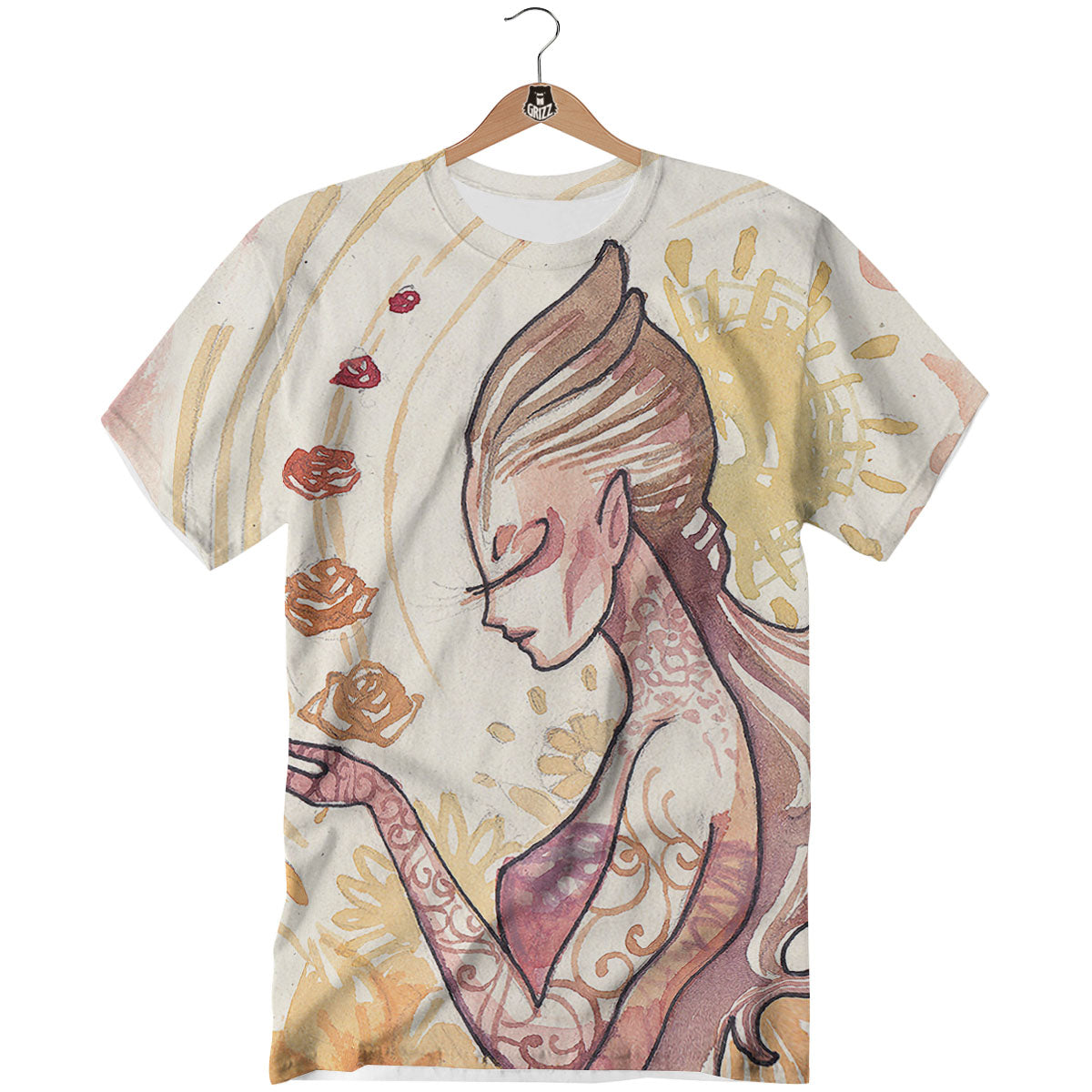 Zodiac Sign Watercolor Virgo Print T-Shirt-grizzshop