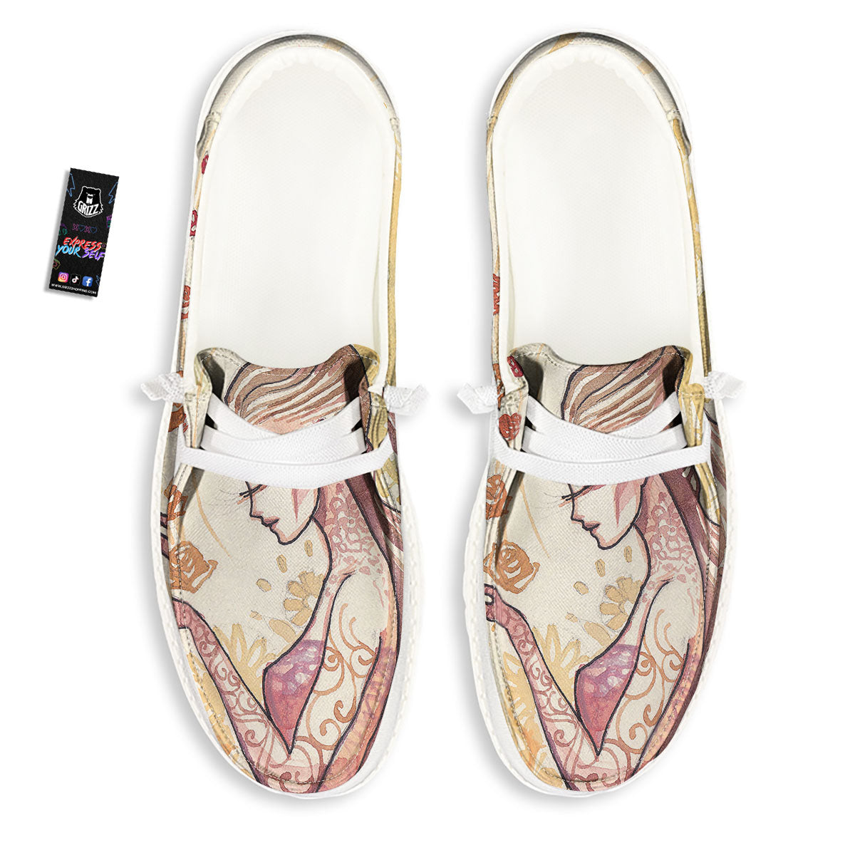 Zodiac Sign Watercolor Virgo Print White Loafers-grizzshop