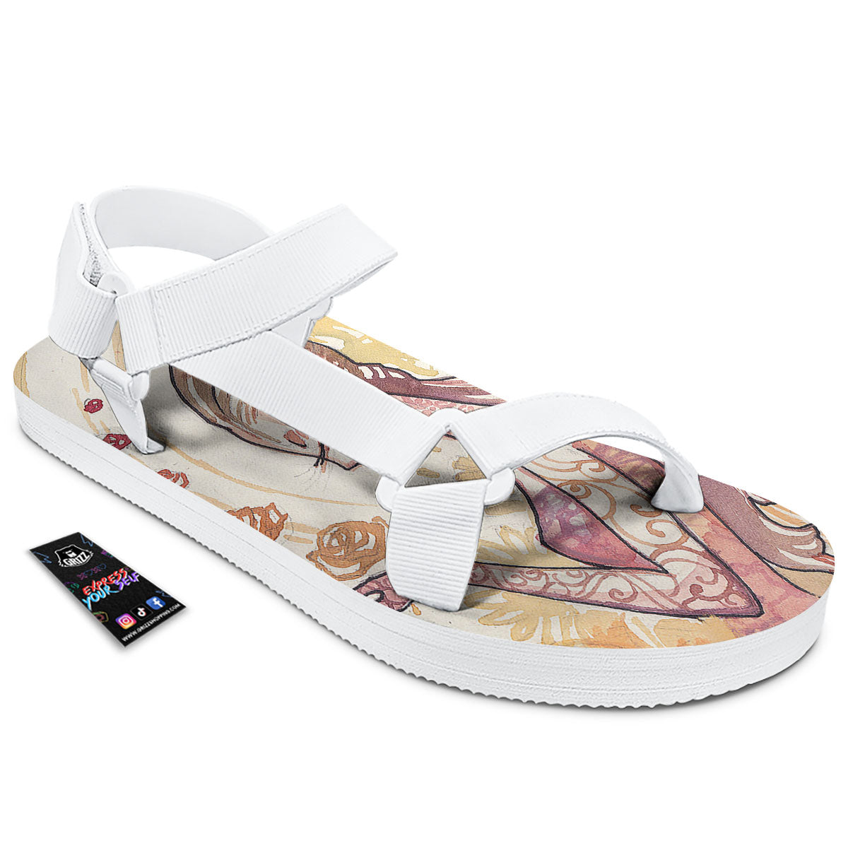 Zodiac Sign Watercolor Virgo Print White Open Toe Sandals-grizzshop