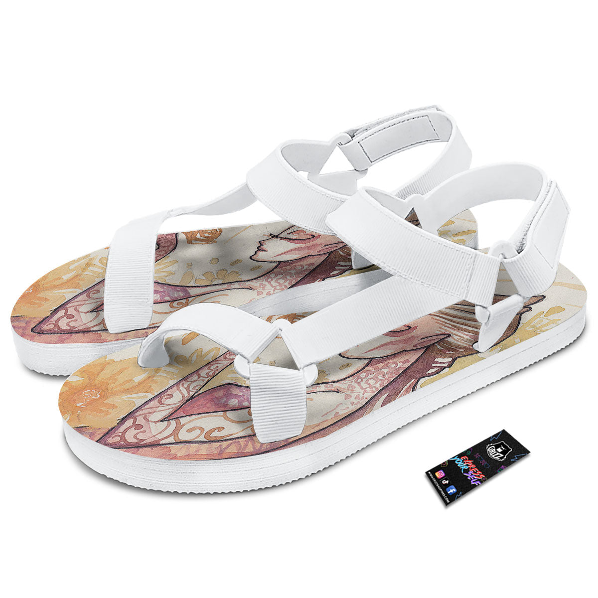 Zodiac Sign Watercolor Virgo Print White Open Toe Sandals-grizzshop