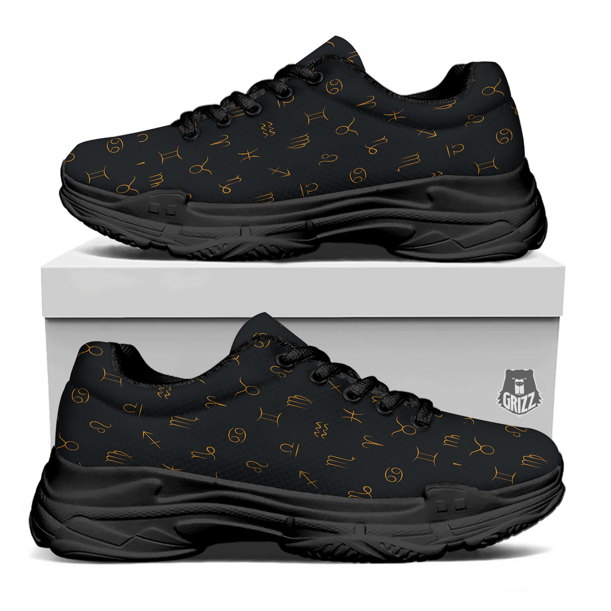 Zodiac Signs Astrological Print Pattern Black Chunky Shoes-grizzshop