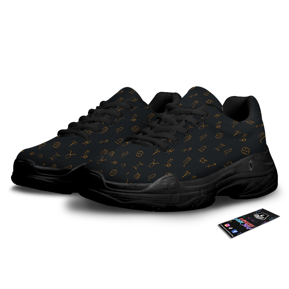 Zodiac Signs Astrological Print Pattern Black Chunky Shoes-grizzshop