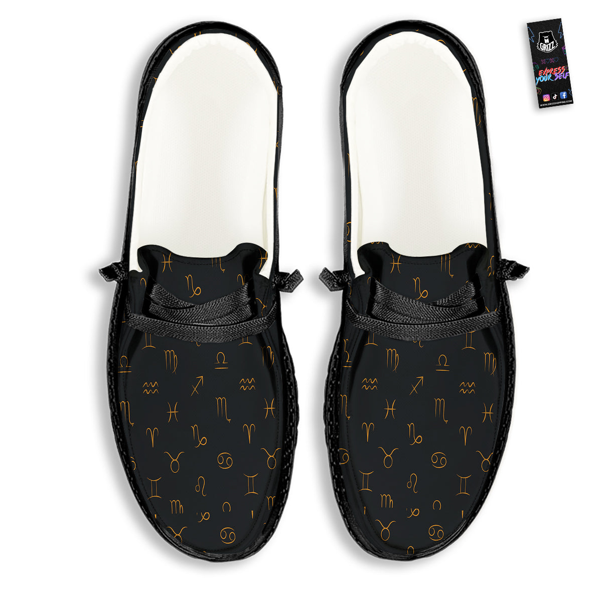 Zodiac Signs Astrological Print Pattern Black Loafers-grizzshop