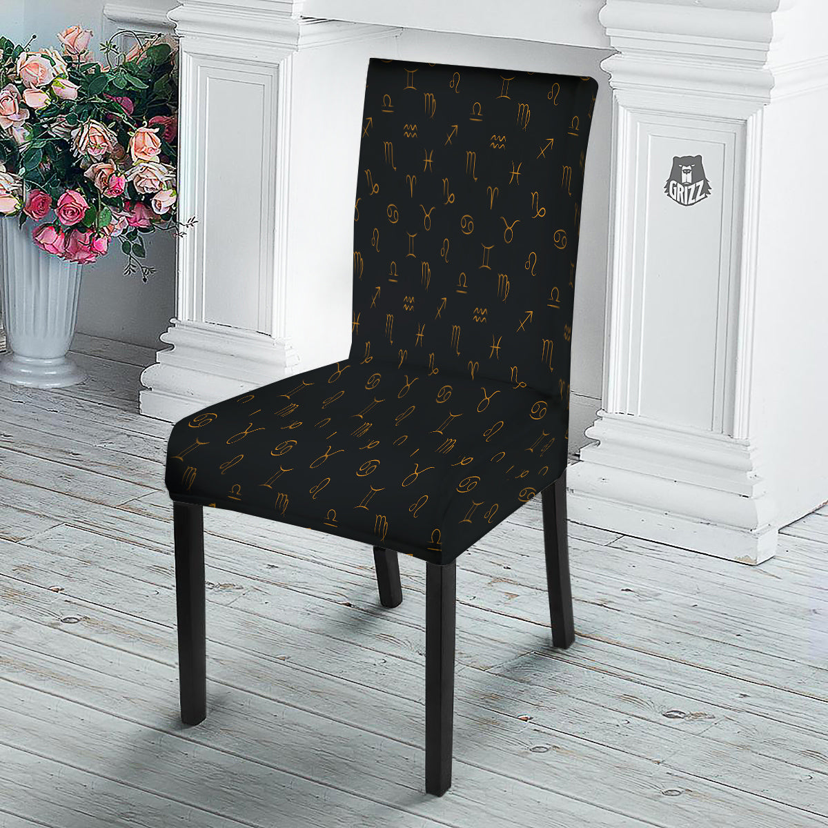 Zodiac Signs Astrological Print Pattern Dining Chair Slipcover-grizzshop