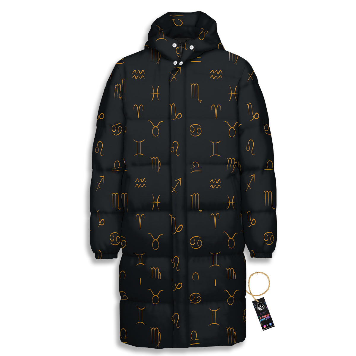Zodiac Signs Astrological Print Pattern Long Down Jacket-grizzshop