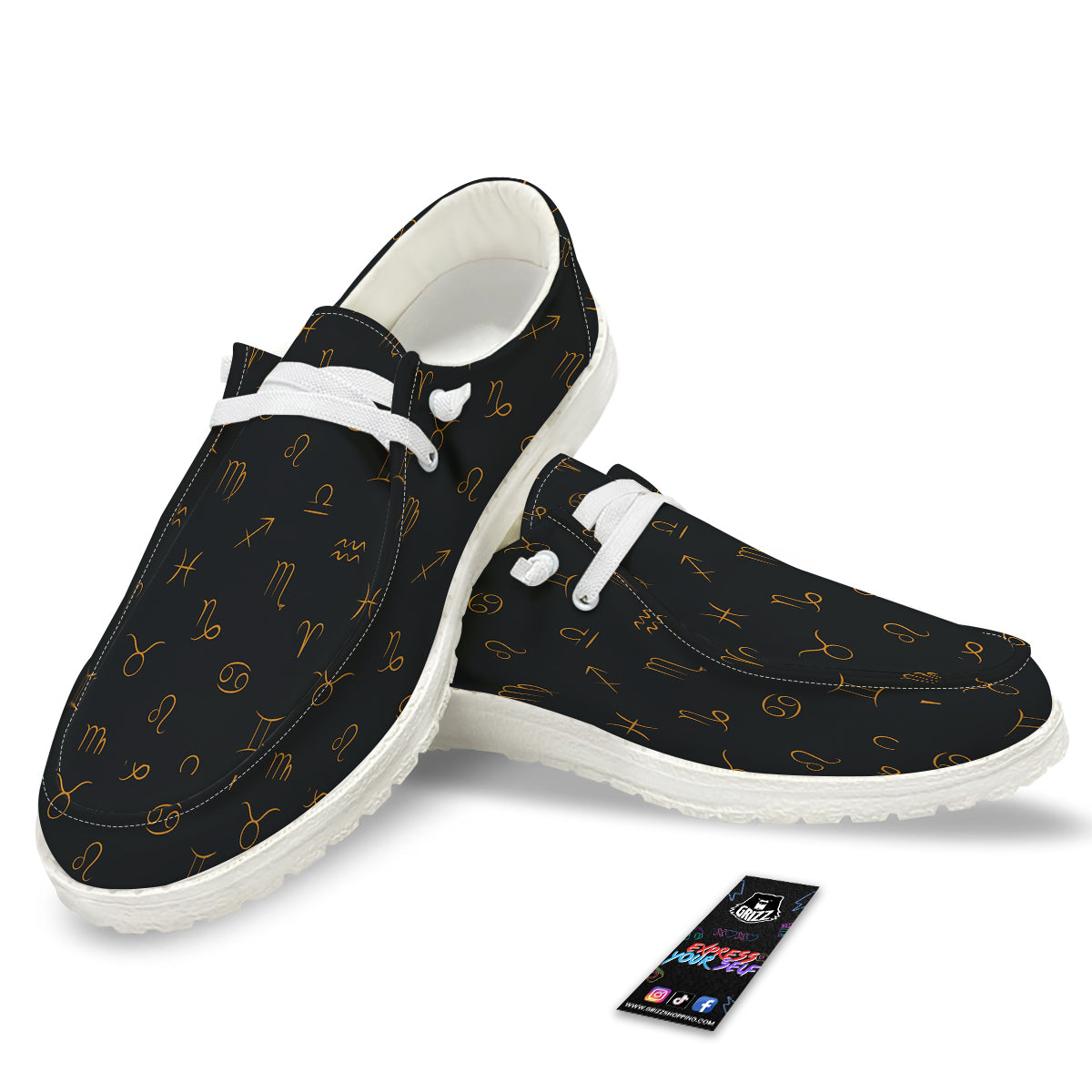 Zodiac Signs Astrological Print Pattern White Loafers-grizzshop