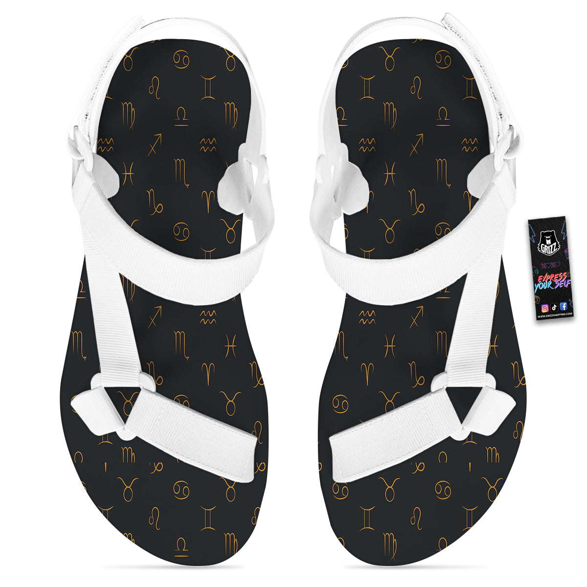 Zodiac Signs Astrological Print Pattern White Open Toe Sandals-grizzshop