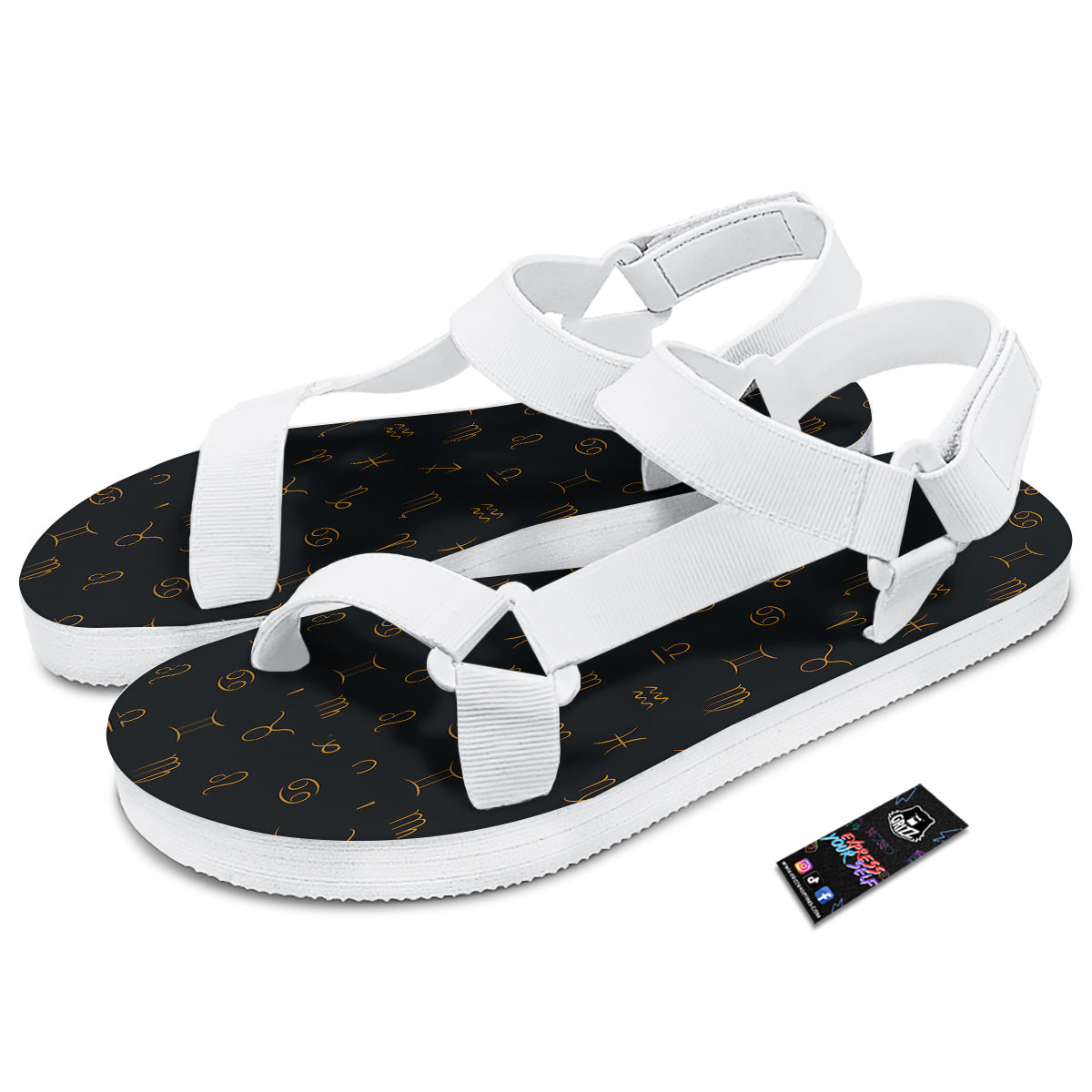 Zodiac Signs Astrological Print Pattern White Open Toe Sandals-grizzshop
