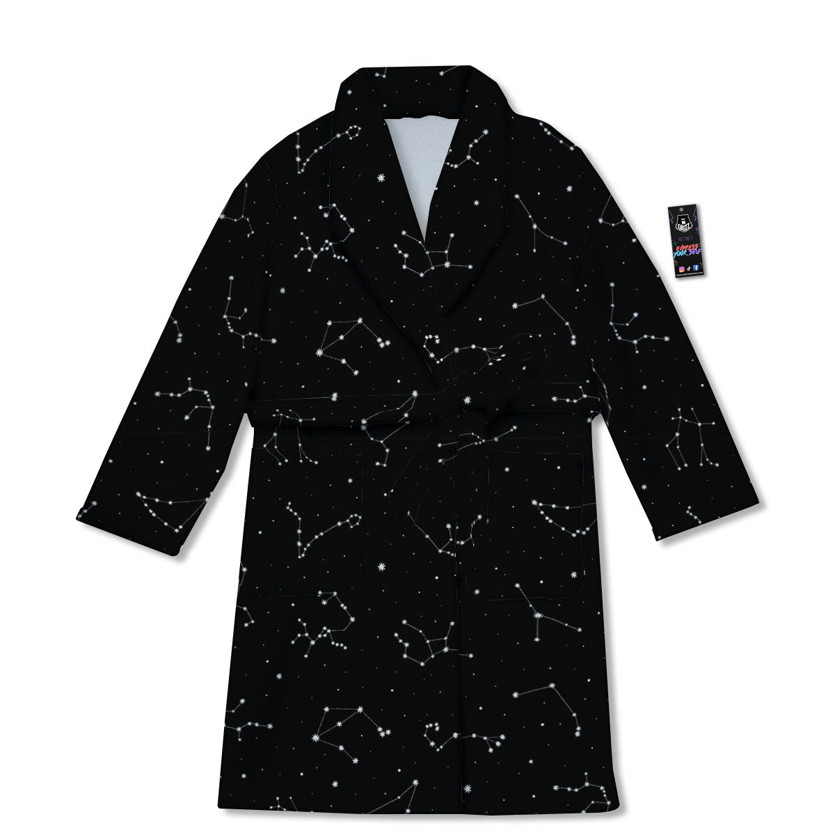 Zodiac Stars White And Black Print Bathrobe-grizzshop