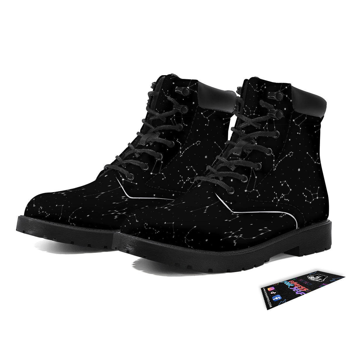 Zodiac Stars White And Black Print Boots-grizzshop