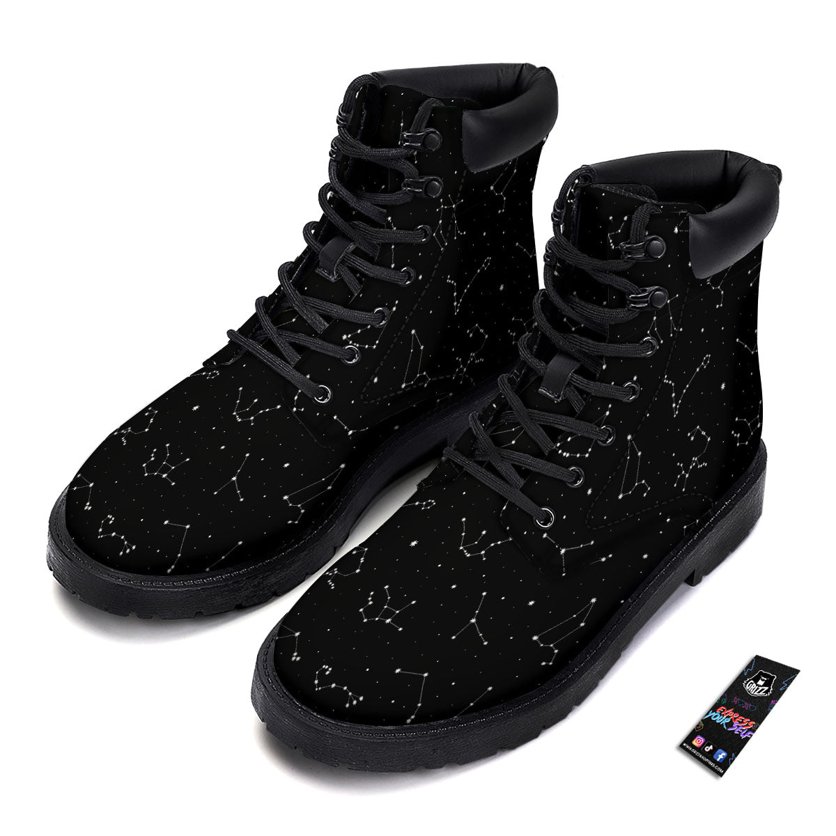 Zodiac Stars White And Black Print Boots-grizzshop